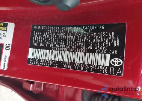 2018 Toyota Corolla L from USA, damaged, VIN 5YFBURHE4JP848861